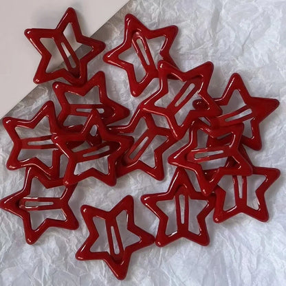 10-Piece Red Star Snap Clip Set for Girls and Women – Perfect Kawaii Hair Accessories!