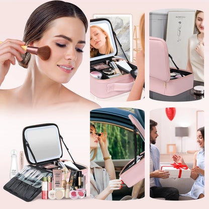 Illuminate Your Beauty On-the-Go with Adjustable LED Makeup Train Case!